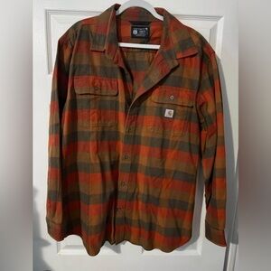 Carhartt Men's Checkered Plaid Shirt - Orange and Brown